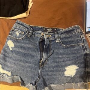 Hollister Distressed Blue Jean Shorts with Frayed Hem